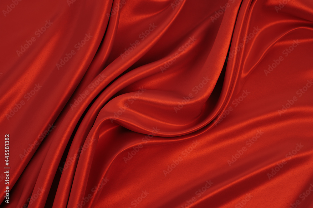 Obraz premium Beautiful elegant wavy dark red satin silk luxury cloth fabric texture with monochrome background design. Copy space