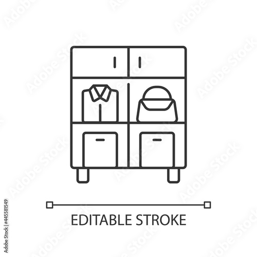 Home organization linear icon. Smart storage solutions. Restoring order in home. Maximizing space. Thin line customizable illustration. Contour symbol. Vector isolated outline drawing. Editable stroke