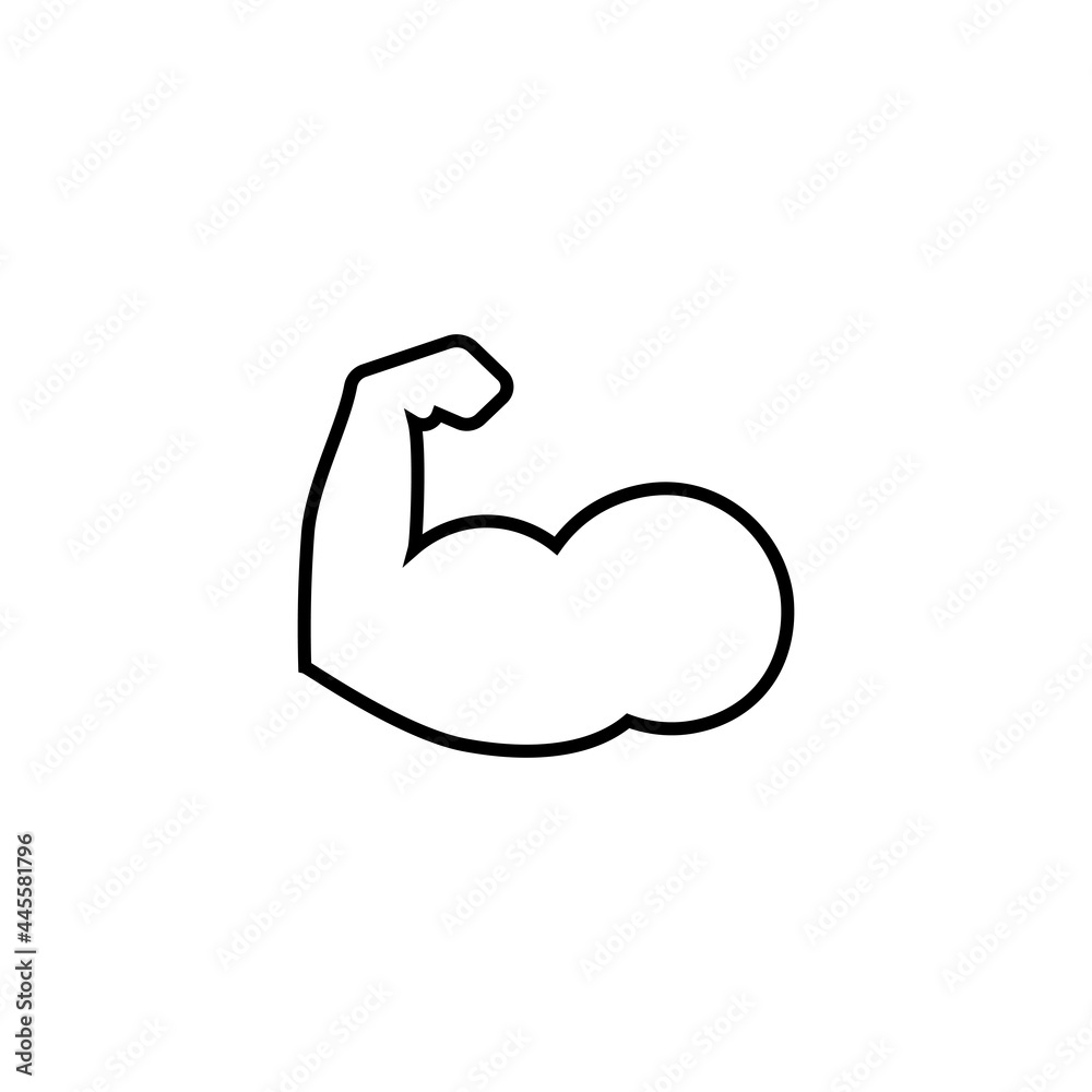 Biceps muscle icon. Bodybuilder strong arm sign. Weightlifting fitness symbol. Linear outline icon on white background. Biceps muscle icon. Bodybuilder strong arm sign. Weightlifting fitness symbol. Linear outline icon on white background.
