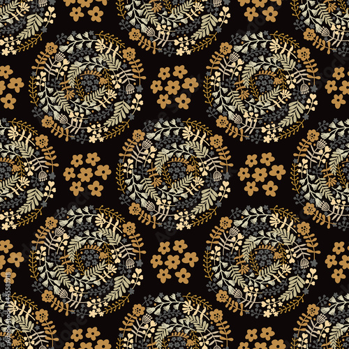 Seamless vector pattern with flowers and plants. Floral ornament Hand drawing. Original floral pattern. Abstract vector texture