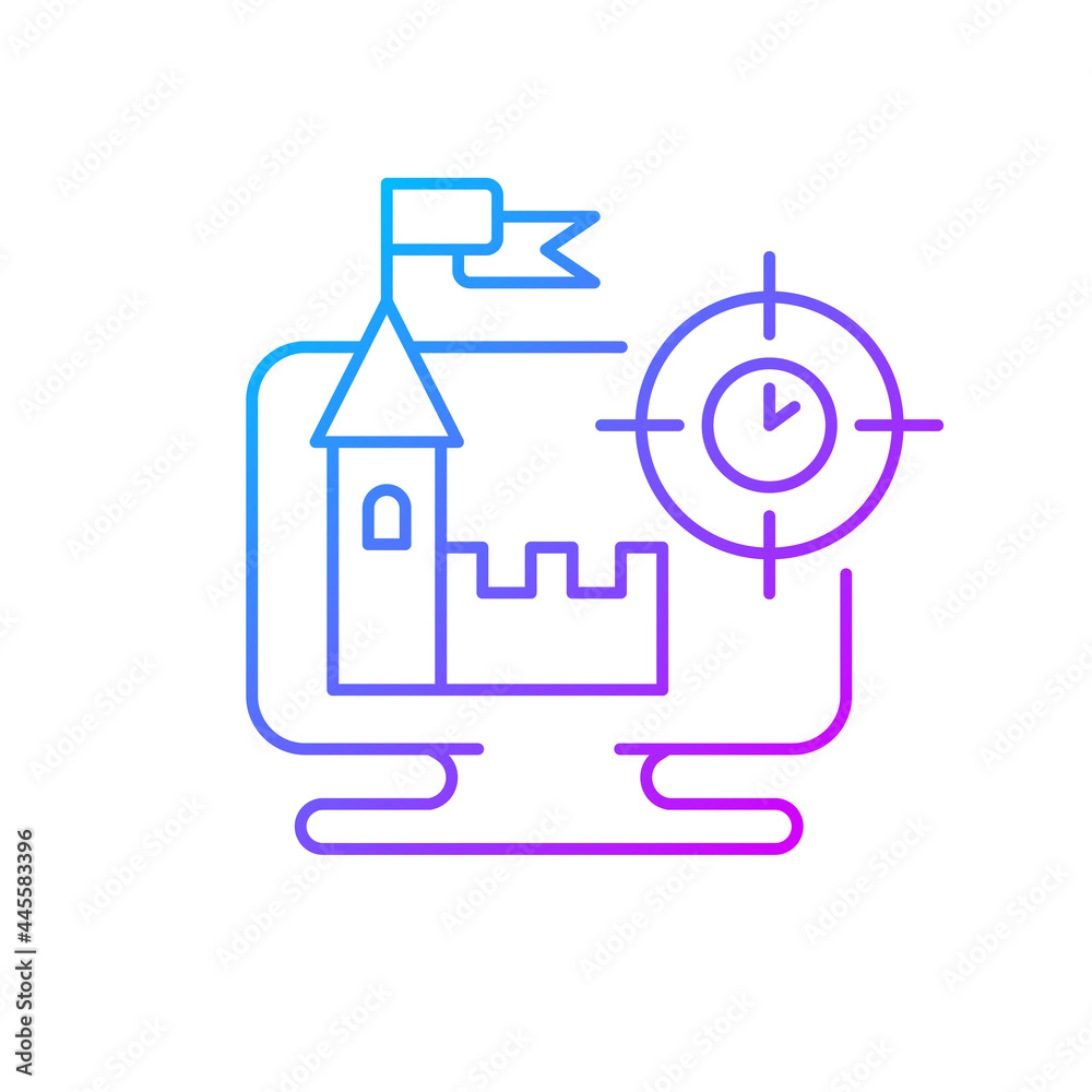 Real time strategy game gradient linear vector icon. Player controling units on digital battleground. Thin line color symbols. Modern style pictogram. Vector isolated outline drawing Real time strategy game gradient linear vector icon. Player controling units on digital battleground. Thin line color symbols. Modern style pictogram. Vector isolated outline drawing