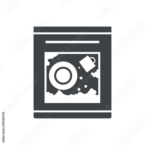 Black filled dishwasher vector icon isolated on white transparent background
