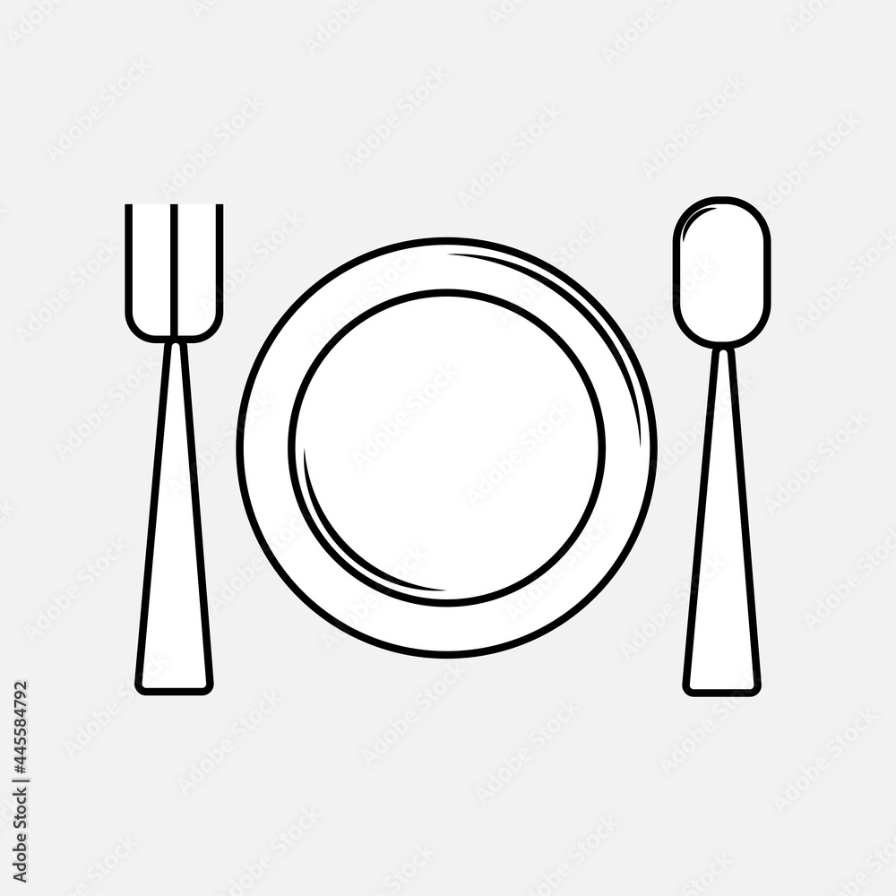 Icon vector graphic illustration, fork spoon and plate, suitable for food product illustration, menu promotion design, icon, learning illustration, etc Icon vector graphic illustration, fork spoon and plate, suitable for food product illustration, menu promotion design, icon, learning illustration, etc