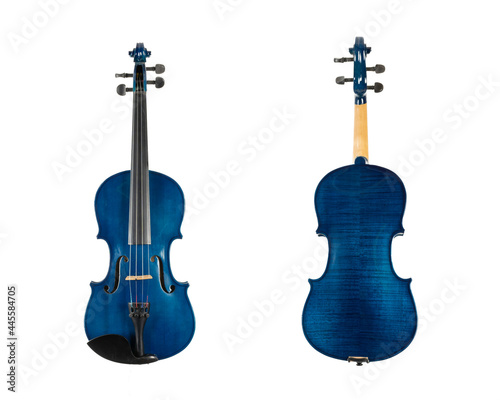 blue wooden violin isolated on white background