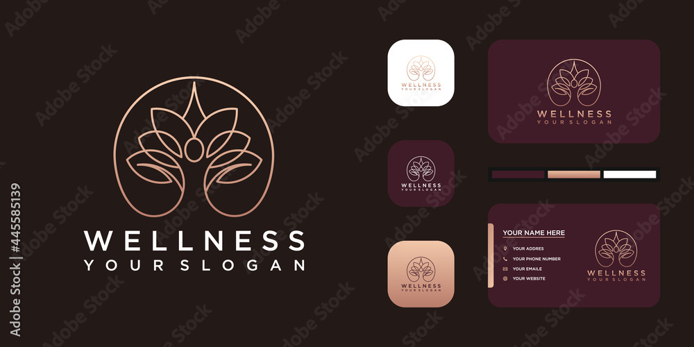 yoga and wellness logo with creative line art. yoga and wellness logo with creative line art.