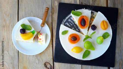 Summer yoghurt cake with fruits.