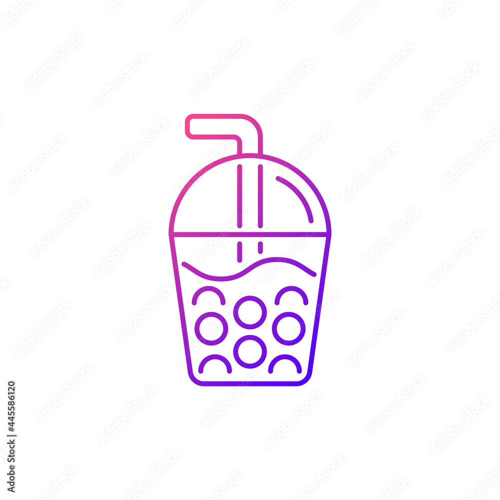 Bubble tea gradient linear vector icon. Black tea with milk, ice and ...