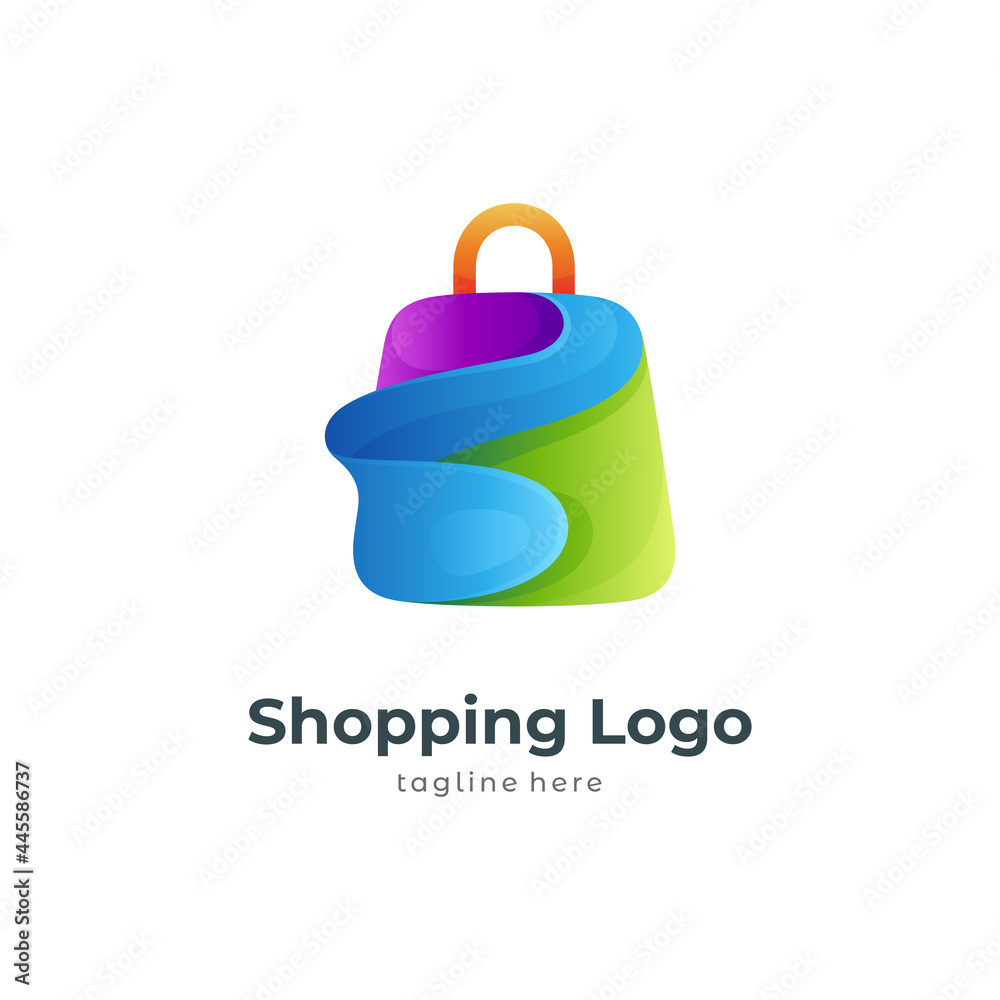 Shopping bag logo design template - online shop icon - modern symbol in gradient color style