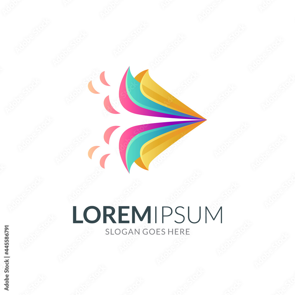 Feather and arrow logo concept - abstract gradient icon - colorful symbol ready for template Feather and arrow logo concept - abstract gradient icon - colorful symbol ready for template