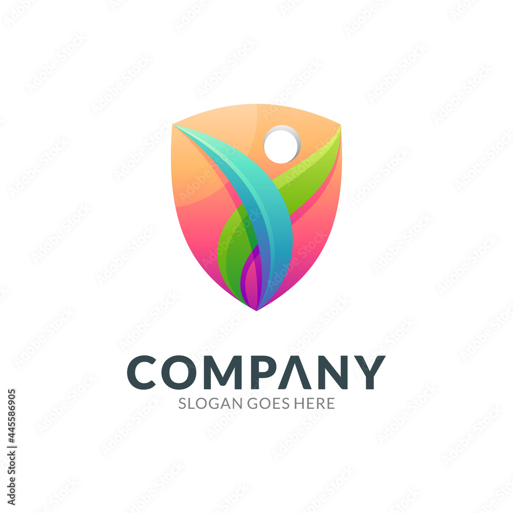 Naklejka premium Human protection care logo - vector icon of people with gradient color style