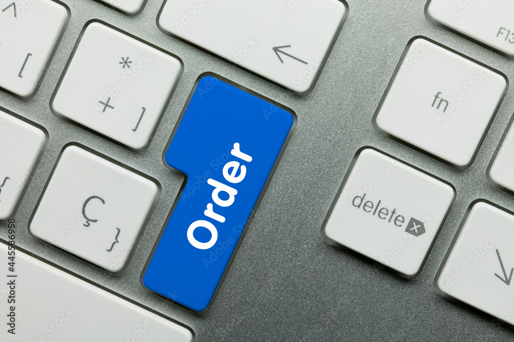 Order - Inscription on Blue Keyboard Key.. Order - Inscription on Blue Keyboard Key..