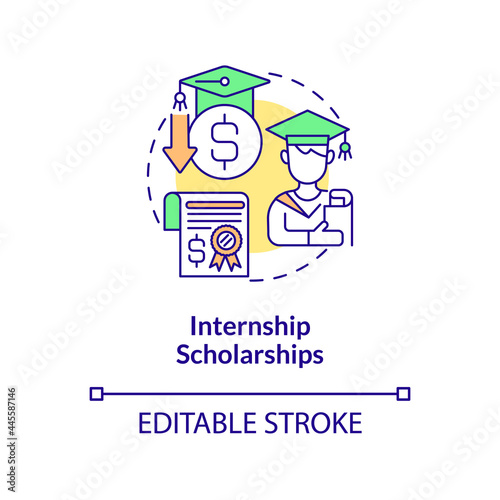 Internship scholarships concept icon. Internship programs financing abstract idea thin line illustration. Financial support from organizations. Vector isolated outline color drawing. Editable stroke