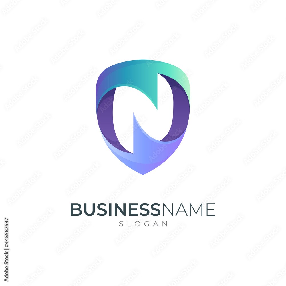 Shield logo combination with letter N - vector of protection icon - guard emblem badge symbol