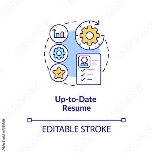 Up-to-date resume concept icon. International internship requirement abstract idea thin line illustration. Adding professional experience. Vector isolated outline color drawing. Editable stroke
