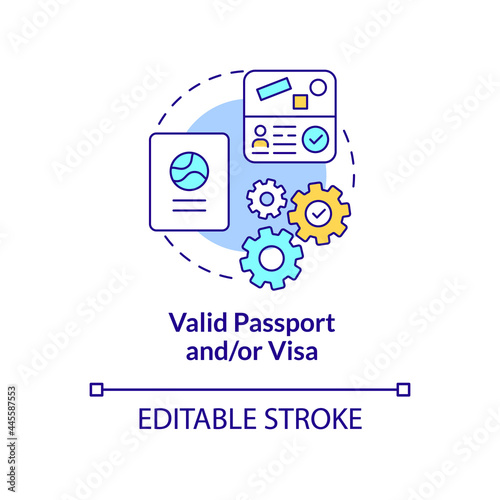 Valid passport and visa concept icon. International internship requirement abstract idea thin line illustration. Valid travel document. Vector isolated outline color drawing. Editable stroke