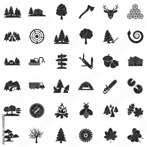 Forest Icons. Black Scribble Design. Vector Illustration. © andrej