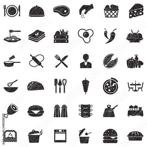 Gastronomy Icons. Black Scribble Design. Vector Illustration.