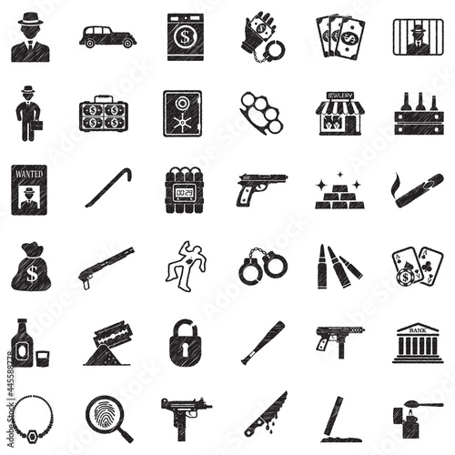 Mafia Icons. Black Scribble Design. Vector Illustration.