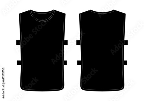 Black Soccer Football Training Vest Template On White Background.Front and Back Views.