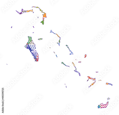 Kid style map of Bahamas. Hand drawn polygons in the shape of Bahamas. Vector illustration.