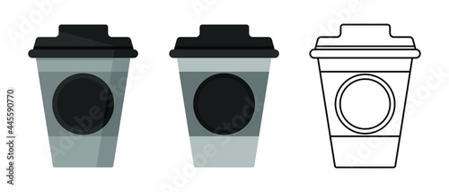 Coffee cup icon set. Logo or pictogram, flat style and line art. Vector illustration isolated on white background.