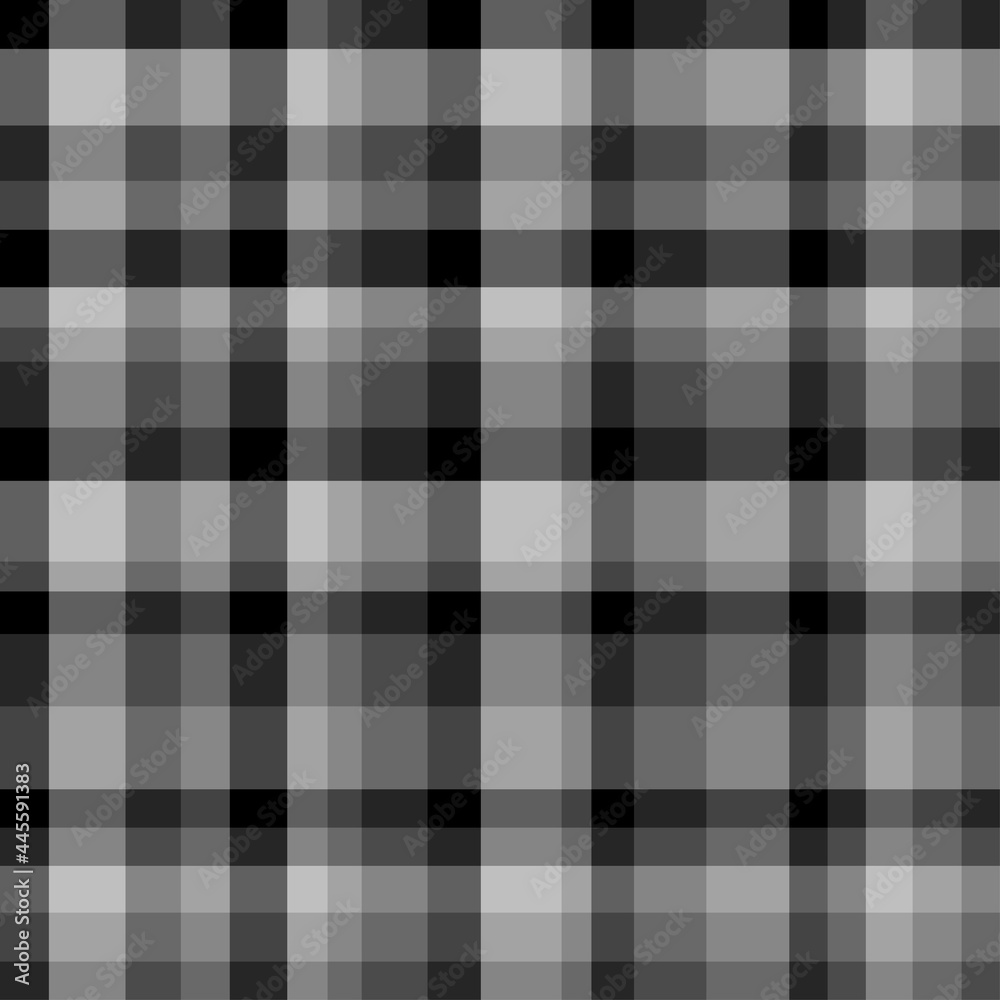 Seamless pattern. Checkered monochrome background. Abstract cloth texture. Black and white illustration