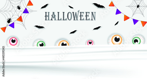 Halloween white background. Colorful of eye , spider and bats.