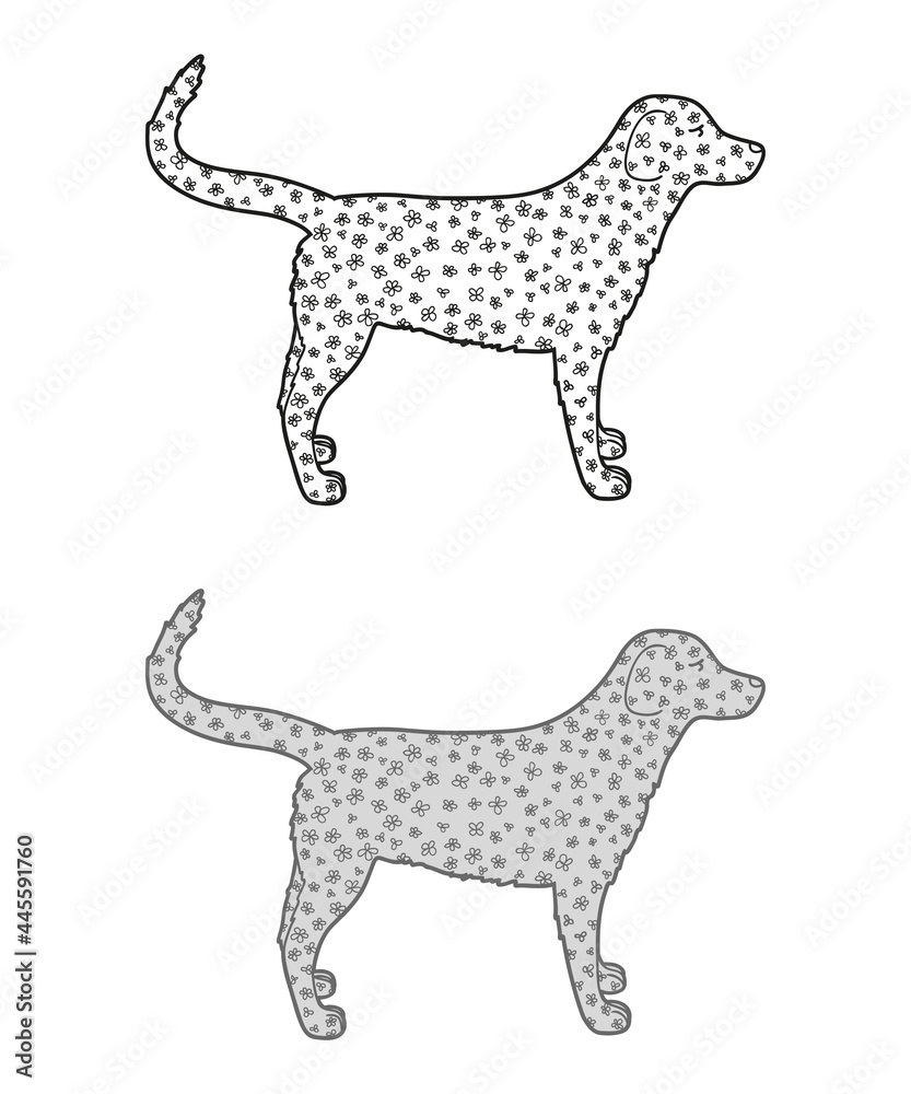 Fototapeta premium Dog on white. Hand drawn abstract outlined animal on isolated background. Different color options. Black and white illustration