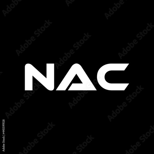 NAC letter logo design with black background in illustrator, vector logo modern alphabet font overlap style. calligraphy designs for logo, Poster, Invitation, etc.