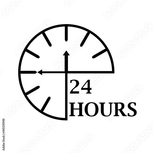 24 hours icon with a black clock