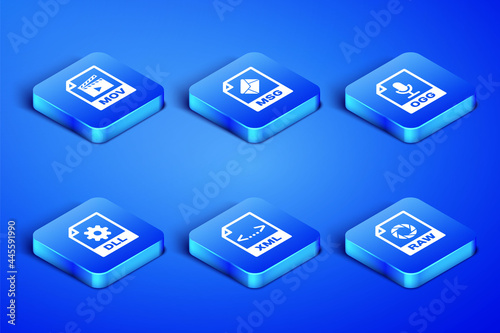 Set RAW file document, MOV, XML, DLL, MSG and OGG icon. Vector