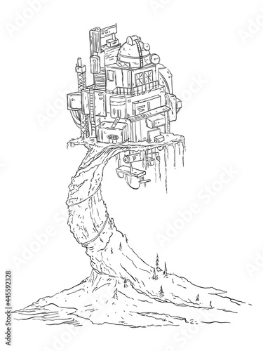 Outpost standing on high mountain. Vector illustration
 photo