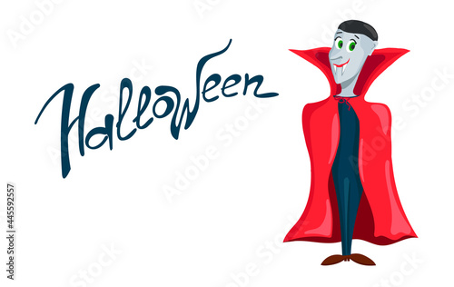 cute, sly cartoon vampire for halloween, isolated on a white background