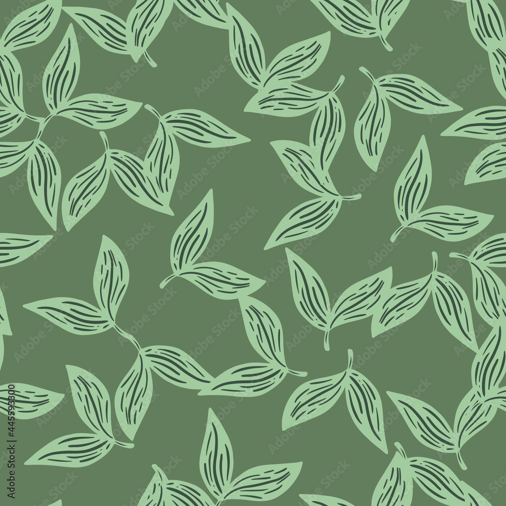 Herbal seamless pattern with random abstract leaf ornament. Pastel pale green colors artwork. Herbal seamless pattern with random abstract leaf ornament. Pastel pale green colors artwork.
