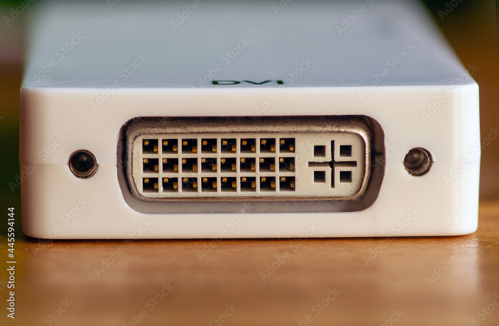 Obraz premium DVI port outlet, video card connector on white panel