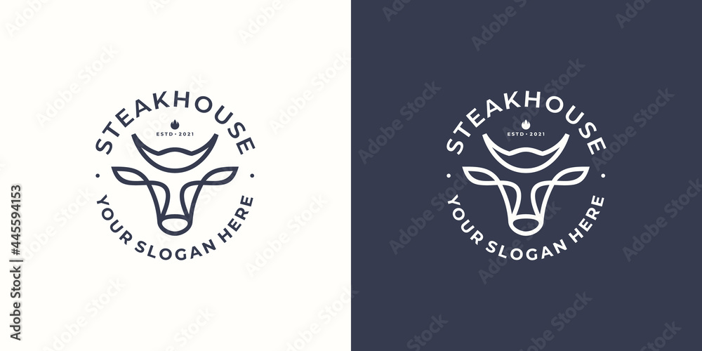 Fototapeta premium Steak house logo with bulls head. Vector illustration