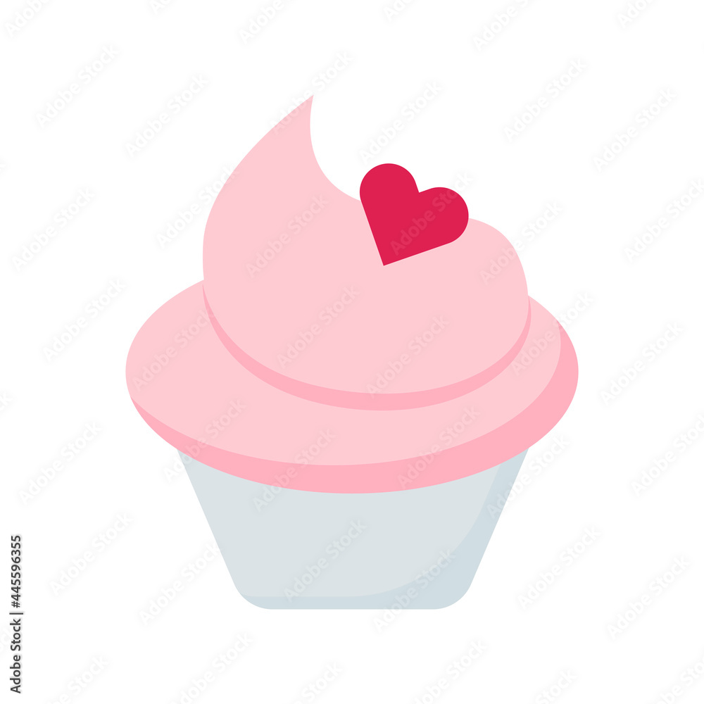 Cupcake with cream and heart. Icon. For decoration of postcards, prints, design. For celebration, birthday..Vector. Cupcake with cream and heart. Icon. For decoration of postcards, prints, design. For celebration, birthday..Vector.