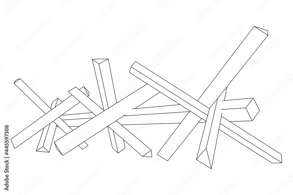 Hedgehog antitank defence. Wireframe low poly mesh vector illustration. Hedgehog antitank defence. Wireframe low poly mesh vector illustration.