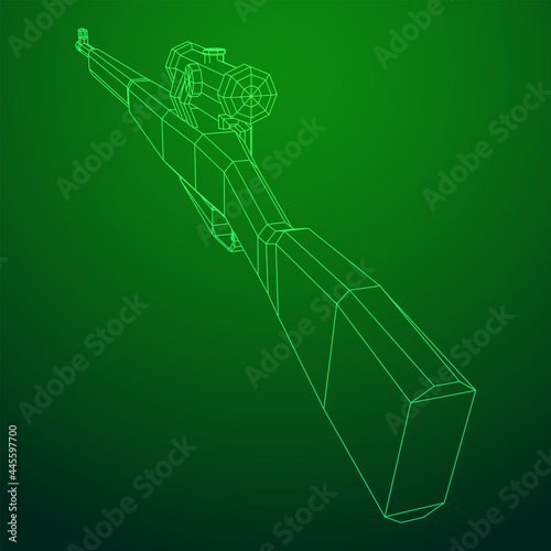 Sniper bolt-action rifle mosin nagant. Wireframe low poly mesh vector illustration.