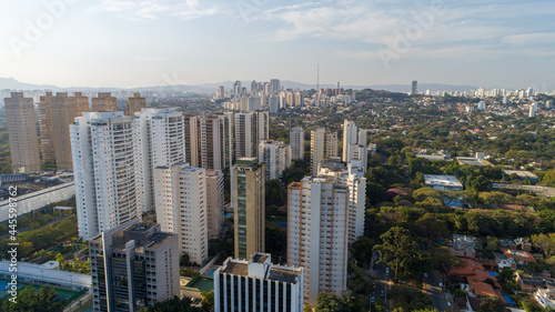 Aerial view of the prime area of ​​Pinheiros, São Paulo, Brazil. With lots of trees and modern buildings