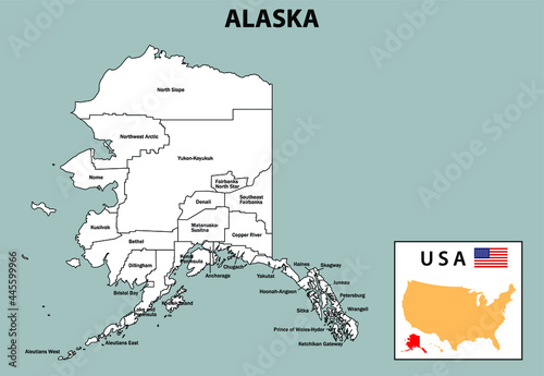 Alaska map. District map of Alaska in white color. photo