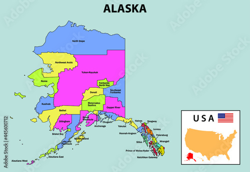 Alaska map. Alaska map with neighboring countries and border in outline.