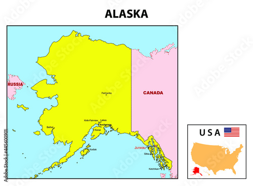 Alaska Map. State and district map of Alaska. Administrative and political map of Alaska with the major district