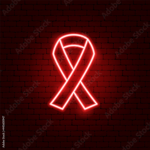 Aids Ribbon Neon Sign. Vector Illustration of Health Promotion.
