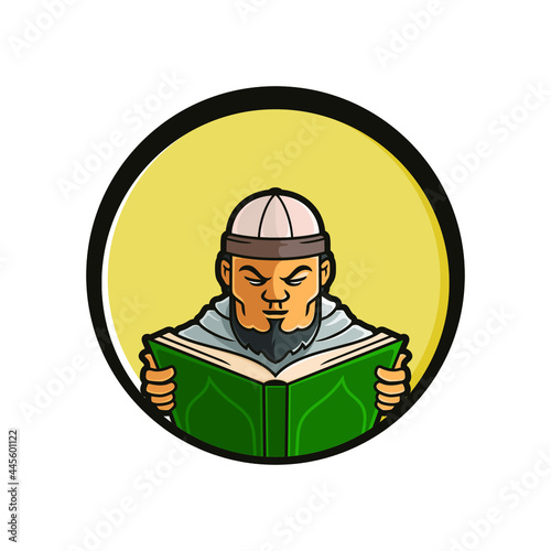 A Man Reading Quran. Vector Illustration. Islamic Poster Design. Muslim Activity Icon. Eps 8