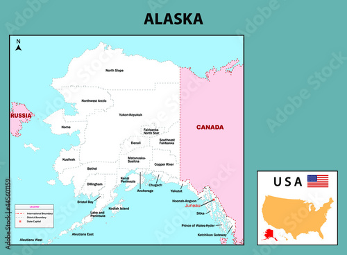 Alaska Map. Political Map of Alaska in white color.
