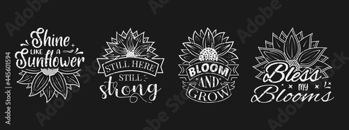 Set of Vector illustration inspirational lettering with sunflower, hand drawn motivational quotes, typography for t-shirt, poster, sticker and card