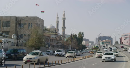 The Beautiful Jalil Khayat Mosque Can Be Seen in the Distance in Erbil, Iraq photo