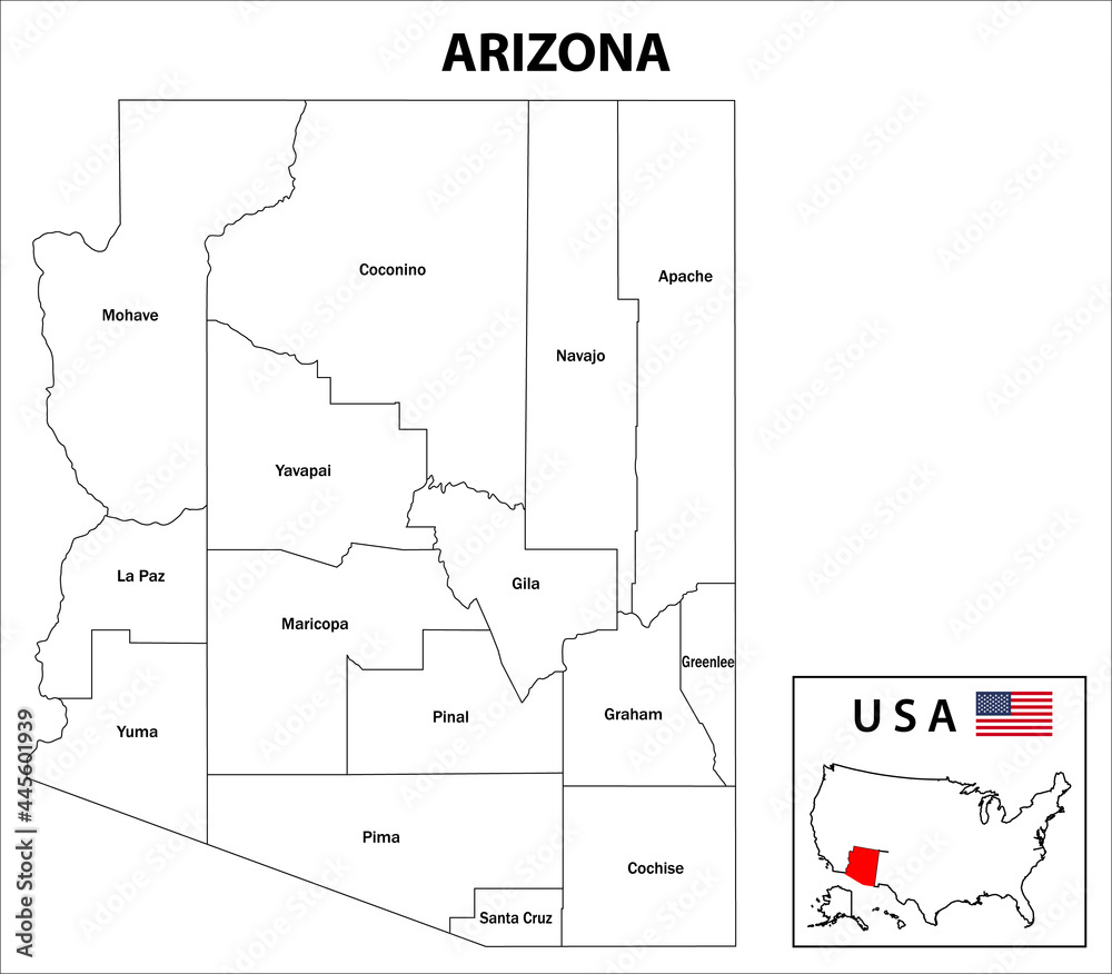 Arizona Map. State and district map of Arizona. Administrative and ...