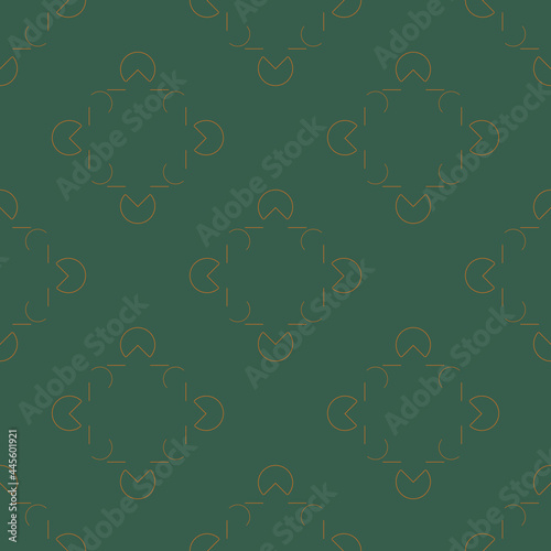 Abstract gold patterns on dark green background, Abstract vector wallpaper, Seamless pattern background.